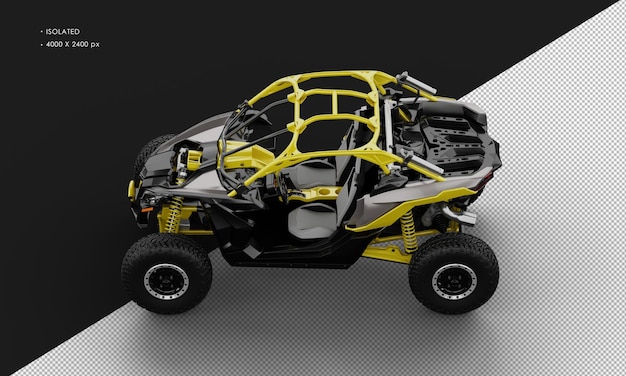 PSD isolated realistic yellow buggy offroad sport car from top left view