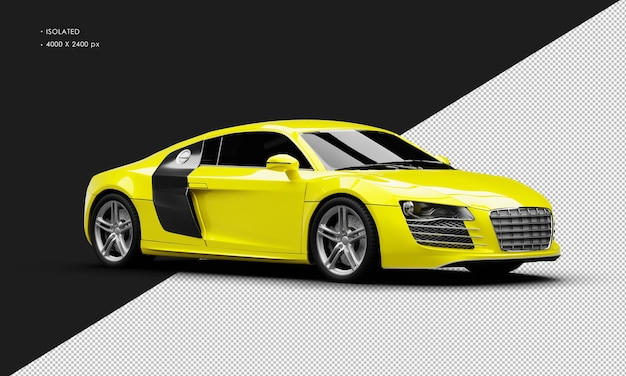 Automobile sportiva moderna ed elegante di lusso gialla realistica isolata dalla vista frontale destra