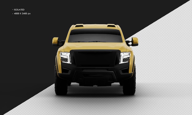 Isolated realistic yellow pickup truck from front view