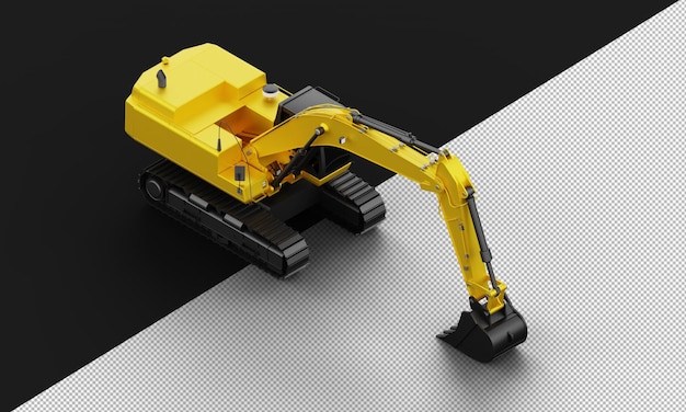 Isolated Realistic yellow Titanium Metal Matte Excavator Machine from Top Right Front View