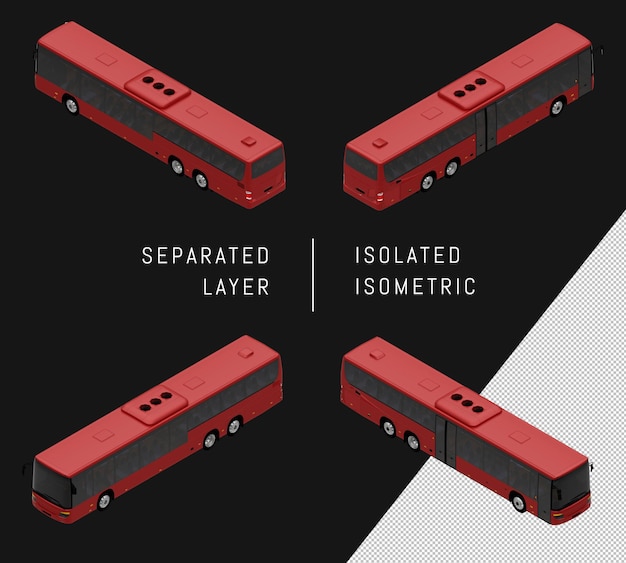 Isolated red city bus isometric vehicle set