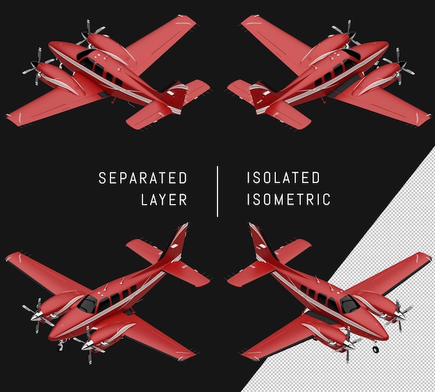 PSD isolated red double engine aircraft isometric plane set