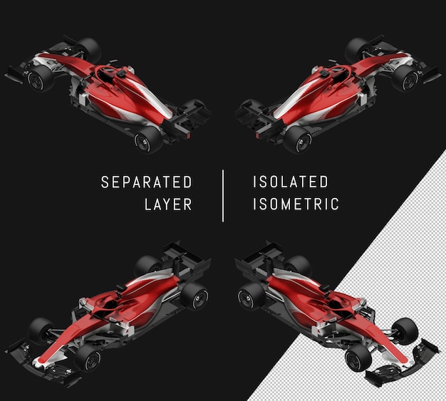 PSD isolated red formula racing car isometric car set