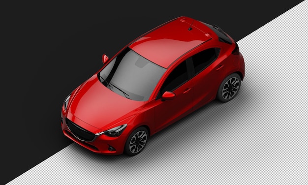 Isolato rosso metallizzato moderno sport hatchback car dalla vista frontale in alto a sinistra