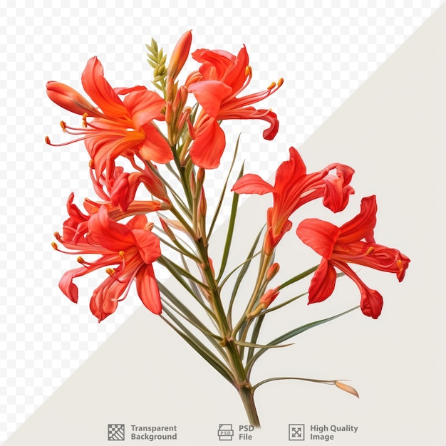 Isolated red montbretia against transparent background