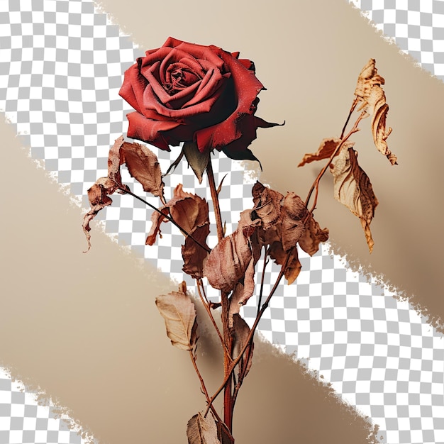 PSD isolated red rose dried transparent background