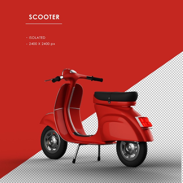 Scooter rosso isolato dalla vista posteriore sinistra