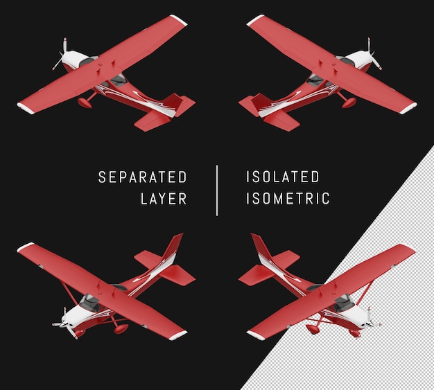 PSD Набор изометрические самолет изолированные красный одномоторный самолет