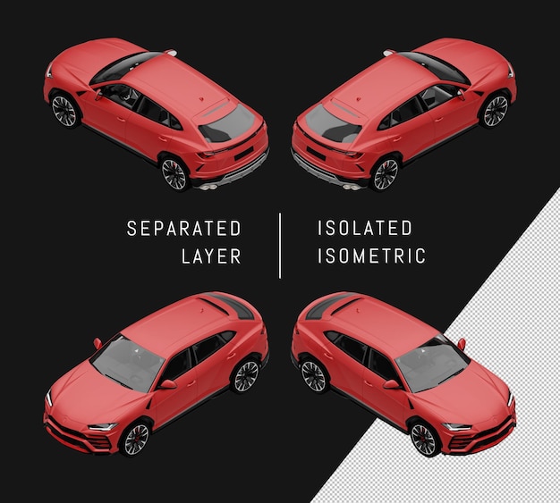 격리 된 레드 스포츠 우아한 Suv 아이소메트릭 자동차 세트