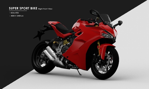 isolated red super sport bike side stand from right front view