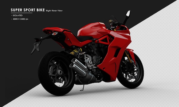 Isolated Red Super Sport Bike Side Stand From Right Rear View