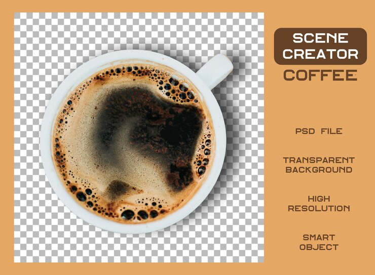 PSD isolated shot of a cup of black coffee on transparent background