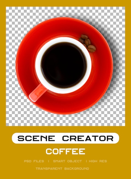 PSD isolated shot of a cup of black coffee on transparent background