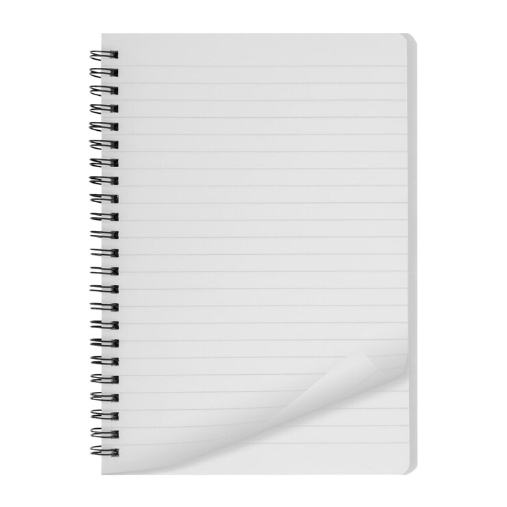 PSD the isolated spiral paper notebook with curled paper