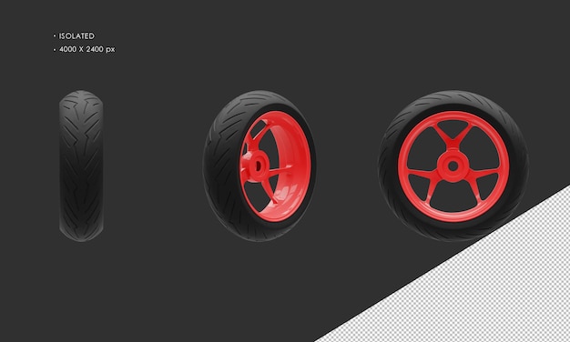 PSD cerchio e pneumatico della ruota posteriore con vernice rossa del motociclo super sport isolato