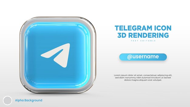 Isolated telegram icon for social media marketing template in 3d rendering