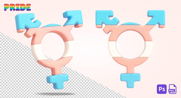 3D での LGBTQIA プライド月間のお祝いの透明な背景にトランスジェンダーのシンボルを分離