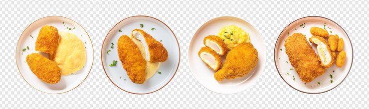 PSD isolated on a transparent background is a white plate of chicken cordon bleu