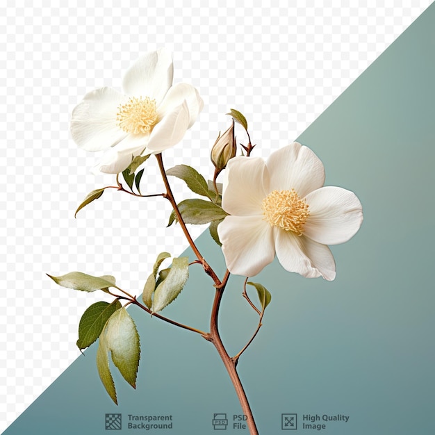 Isolated transparent background with white rose or rosehip on stem