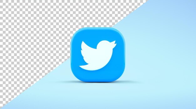 3Dレンダリングの青い背景に分離されたTwitterアプリアイコンの正面図