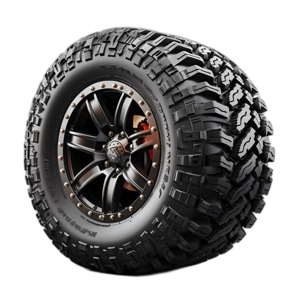 PSD isolated wheel with offroad rubber with a large tread ai generated image