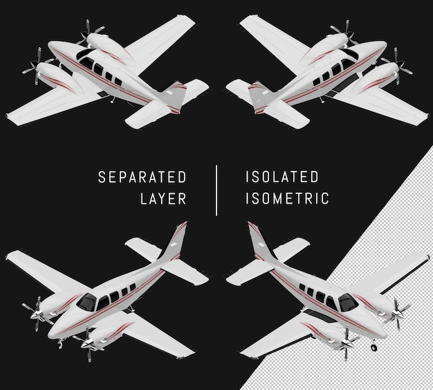 PSD isolated white double engine aircraft isometric plane set