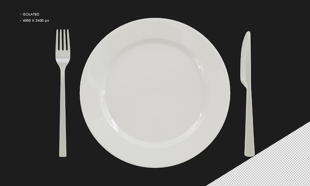 PSD isolated white plate with silver fork and knife