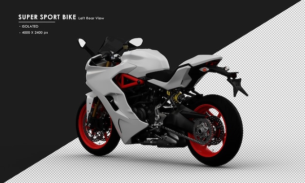 PSD isolated white super sport bike from left rear view