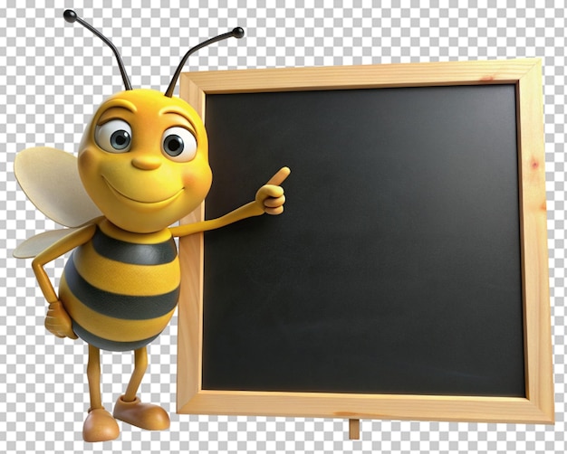 PSD isolated wooden black board with bee