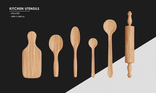 Isolated wooden kitchen utensils