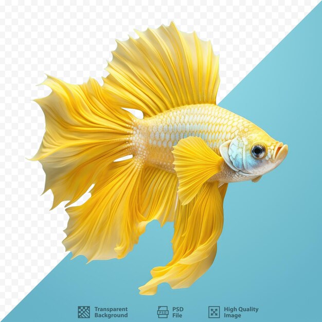 PSD Изолированная желтая полумесяцная бетта-рыба на прозрачном фоне
