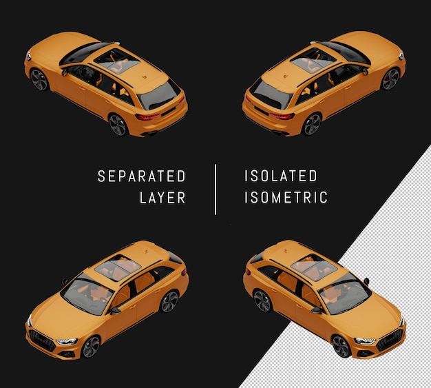 Isolated yellow modern city sport car isometric car set