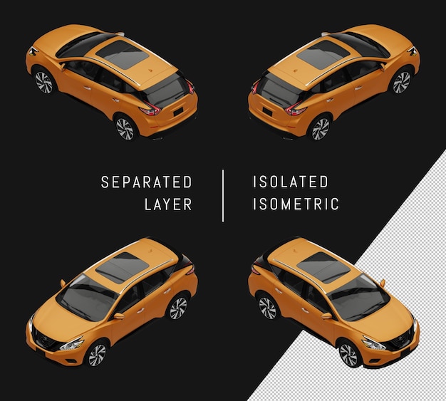 PSD isolated yellow modern sport city suv car isometric car set