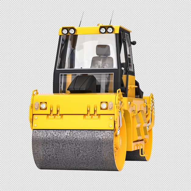 Isolated yellow road roller on white background