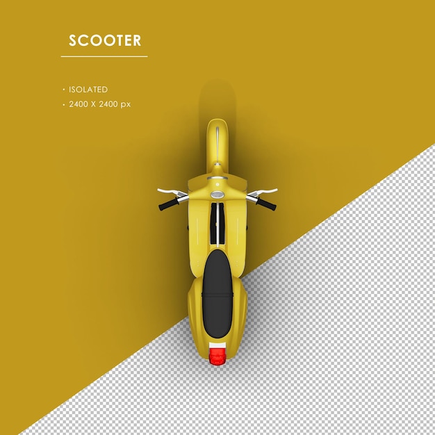 Scooter giallo isolato dalla vista dall'alto