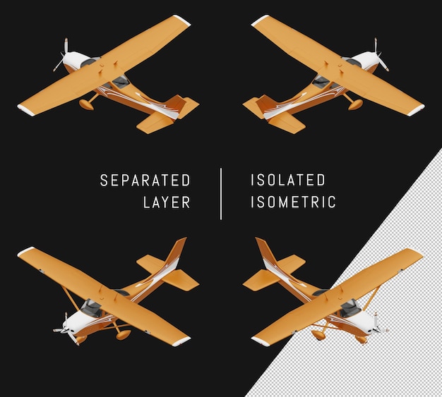 isolated yellow single engine aircraft isometric plane set