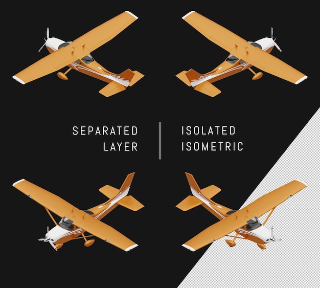 PSD isolated yellow single engine aircraft isometric plane set