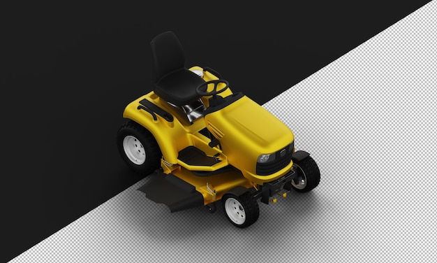 Isolated yellow titanium metal matte modern lawn mower from top right front view