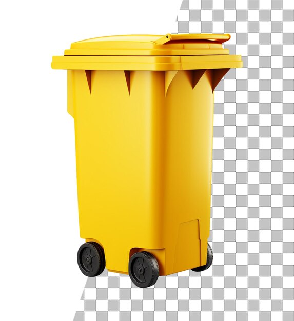 Isolated yellow trash garbage bin with transparent background