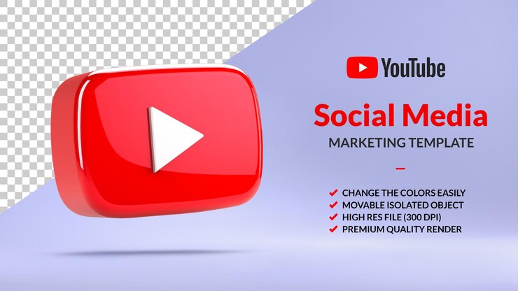 3D 렌더링에서 소셜 미디어 마케팅을위한 격리 된 YouTube 재생 버튼