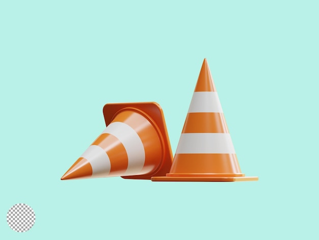 Isoleer van realistische oranje verkeerswaarschuwingskegel die valt voor onder constructie onderhoud aandacht en transport concept door 3D render illustratie