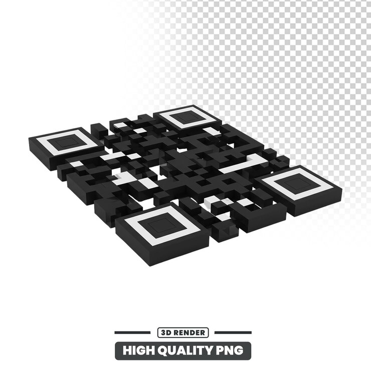 PSD isometric 3d qr code rendered in black and white