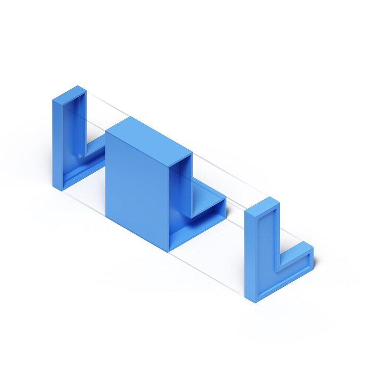 PSD isometric 3d rendering blue plastic cube alphabet letter l isolated on transparent background