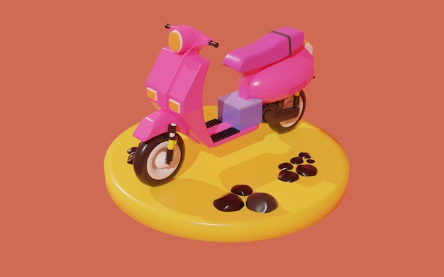 Isometric 3d rendering pink vespa