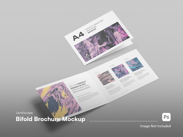 PSD isometric a4 bifold landscape brochure isolated 3d mockup