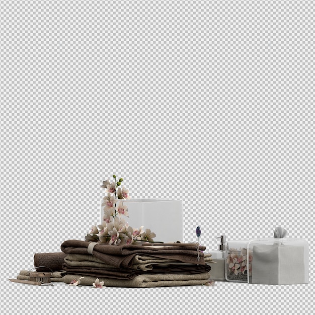 아이소 메트릭 욕실 액세서리 3D 절연 렌더링