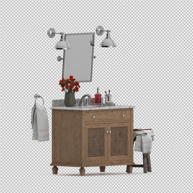 PSD isometric bathroom accessories 3d isolated render