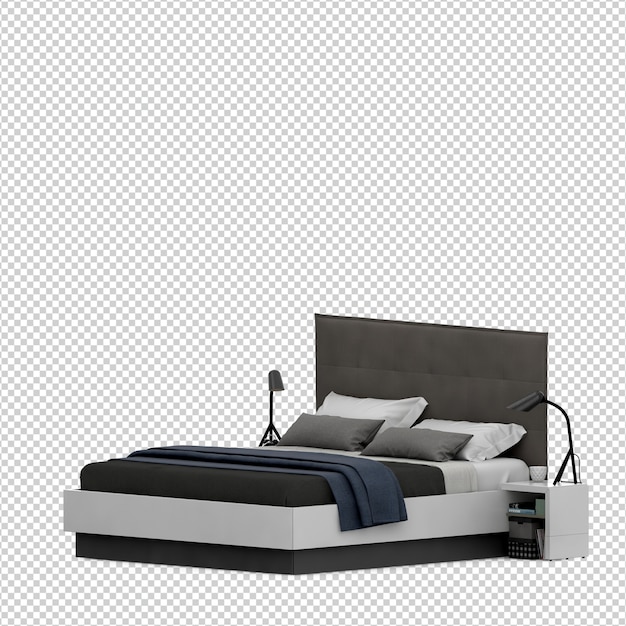 Isometric bed 3d render isolated