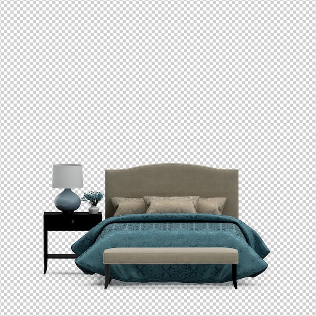 Isometric Bed 3D render isolated