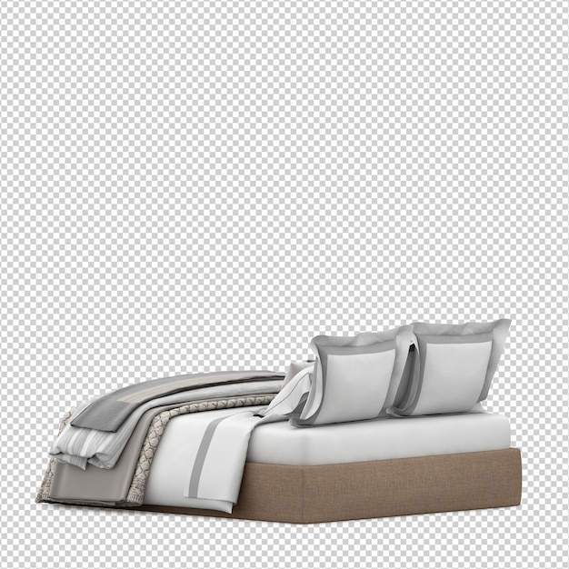 Isometric bed 3d render isolated